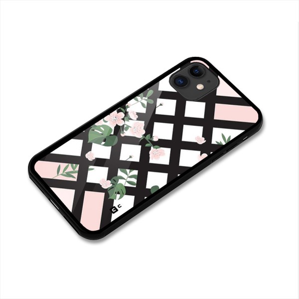 Check Floral Stripes Glass Back Case for iPhone 11