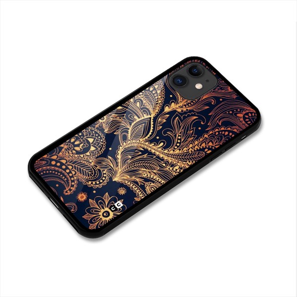 Classy Golden Leafy Design Glass Back Case for iPhone 11