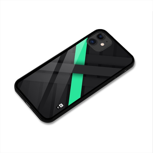 Green Stripe Diagonal Glass Back Case for iPhone 11