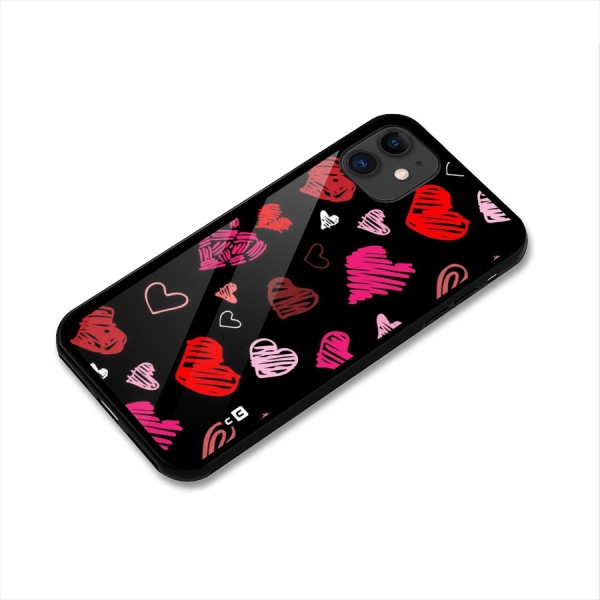 Hearts Art Pattern Glass Back Case for iPhone 11