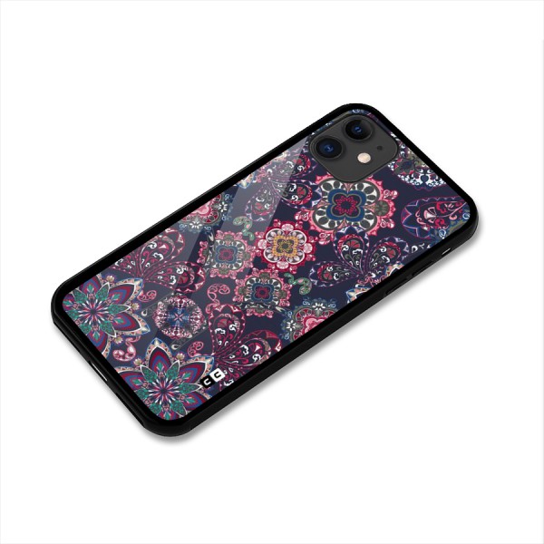 Navy Blue Bloom Pattern Glass Back Case for iPhone 11