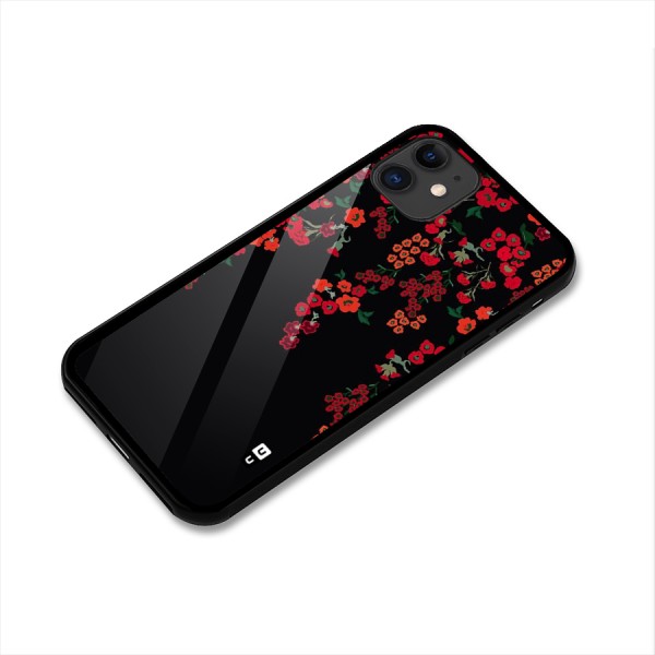 Red Floral Pattern Glass Back Case for iPhone 11