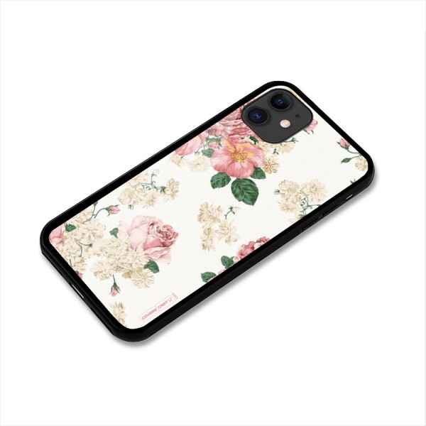 Vintage Floral Pattern Glass Back Case for iPhone 11