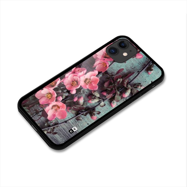 Wooden Floral Pink Glass Back Case for iPhone 11