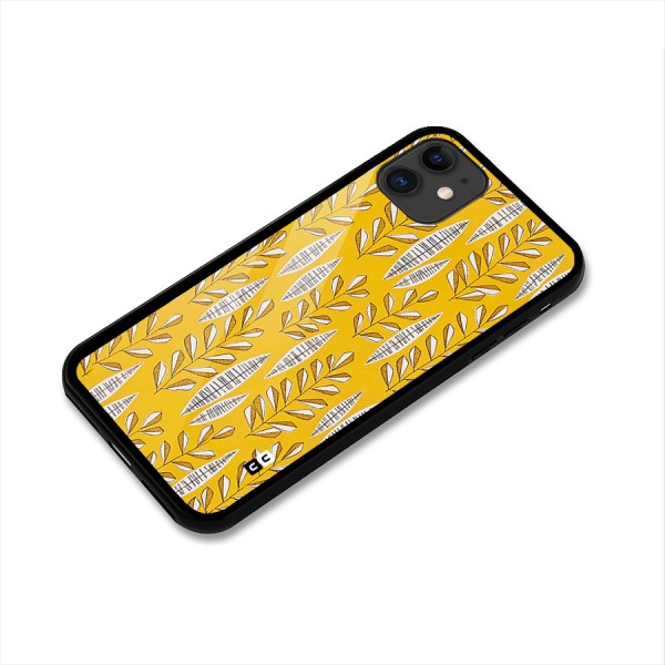 Yellow Leaf Pattern Glass Back Case for iPhone 11