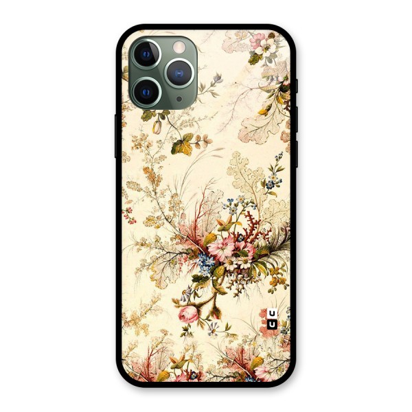 Beige Floral Glass Back Case for iPhone 11 Pro