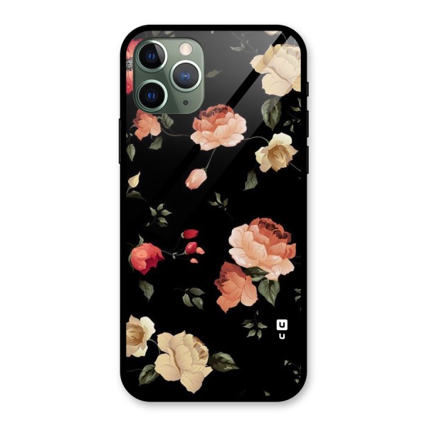 Black Artistic Floral Glass Back Case for iPhone 11 Pro