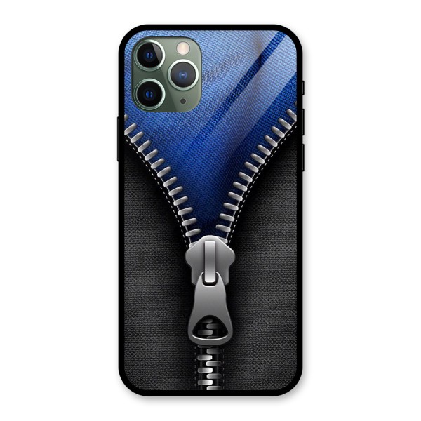 Blue Zipper Glass Back Case for iPhone 11 Pro