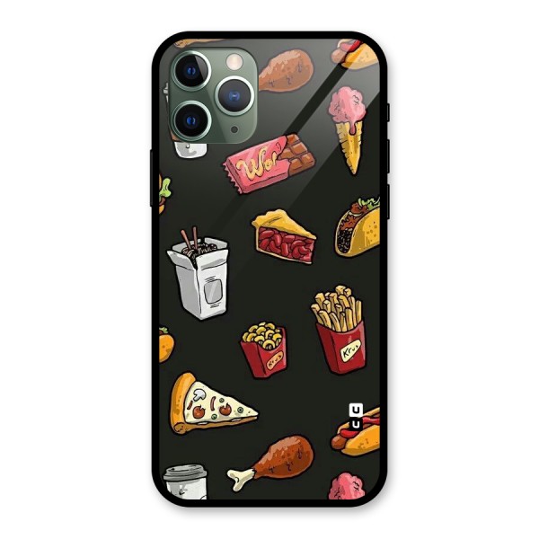 Foodie Pattern Glass Back Case for iPhone 11 Pro