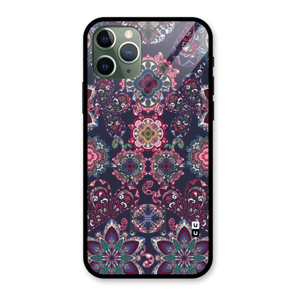 Navy Blue Bloom Pattern Glass Back Case for iPhone 11 Pro