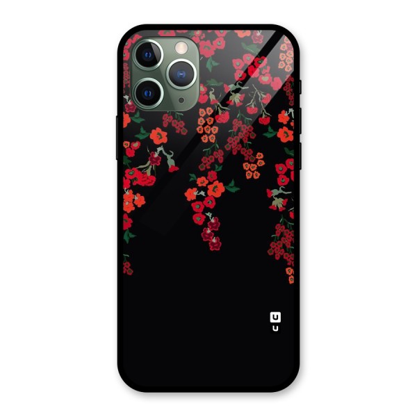 Red Floral Pattern Glass Back Case for iPhone 11 Pro
