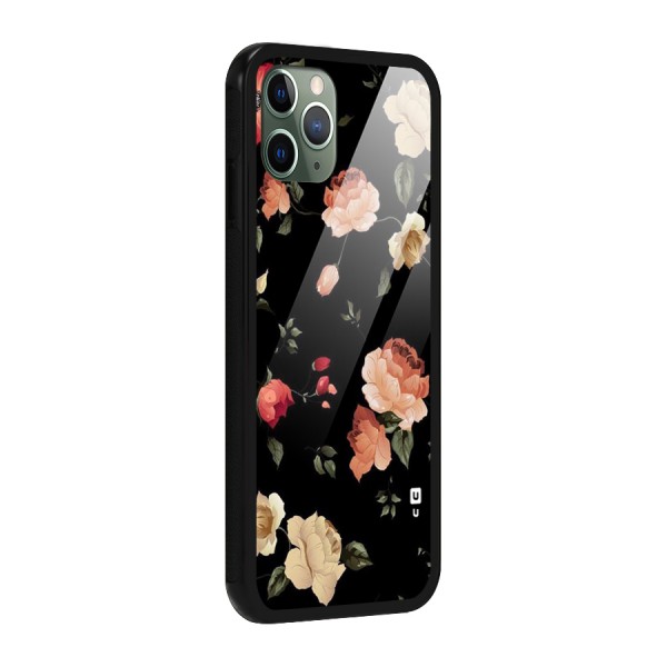 Black Artistic Floral Glass Back Case for iPhone 11 Pro