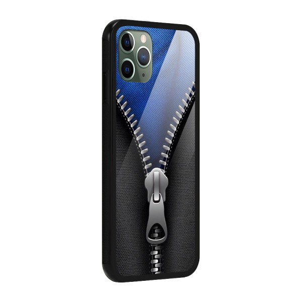 Blue Zipper Glass Back Case for iPhone 11 Pro