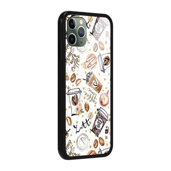 Cute Coffee Pattern Glass Back Case for iPhone 11 Pro