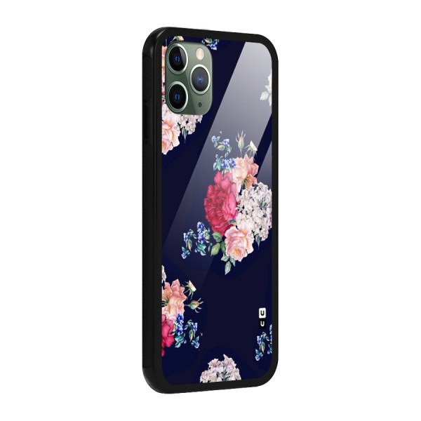 Magenta Peach Floral Glass Back Case for iPhone 11 Pro