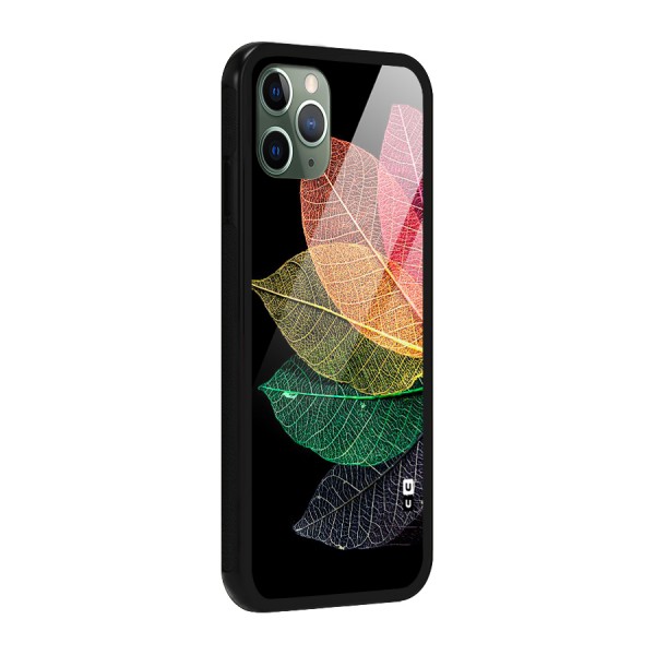 Net Leaf Color Design Glass Back Case for iPhone 11 Pro