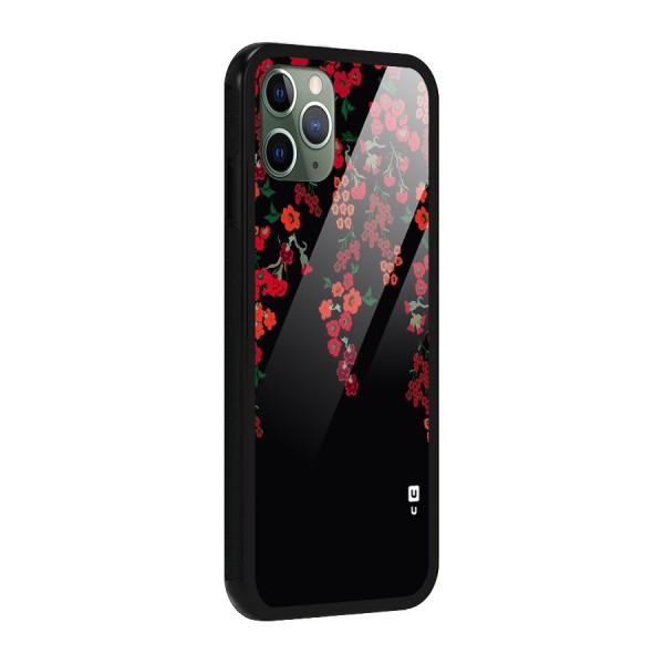 Red Floral Pattern Glass Back Case for iPhone 11 Pro