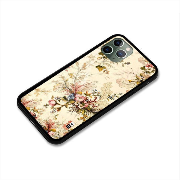 Beige Floral Glass Back Case for iPhone 11 Pro