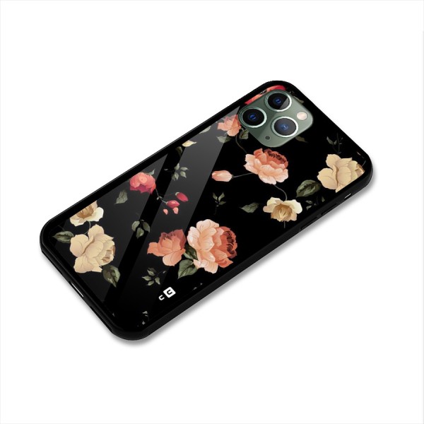 Black Artistic Floral Glass Back Case for iPhone 11 Pro