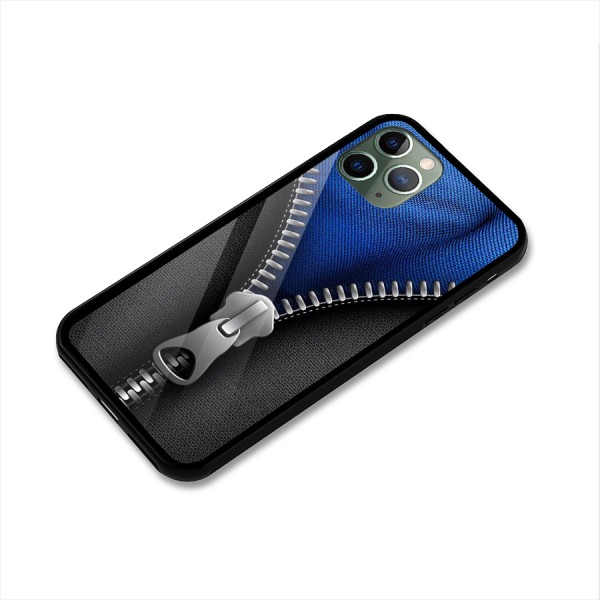 Blue Zipper Glass Back Case for iPhone 11 Pro