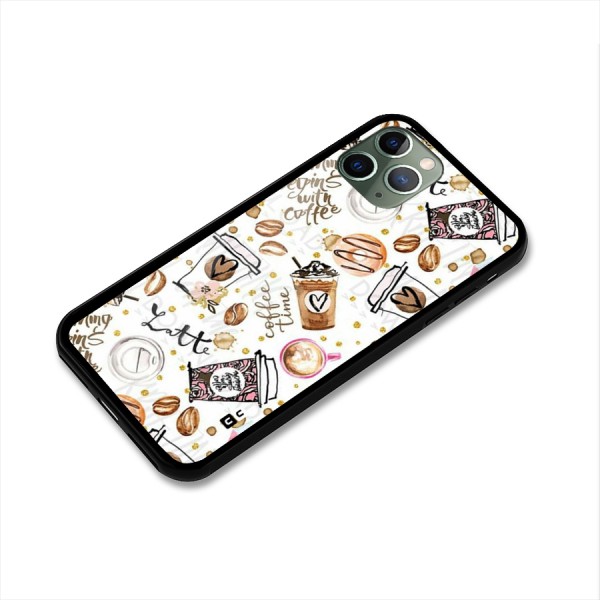 Cute Coffee Pattern Glass Back Case for iPhone 11 Pro