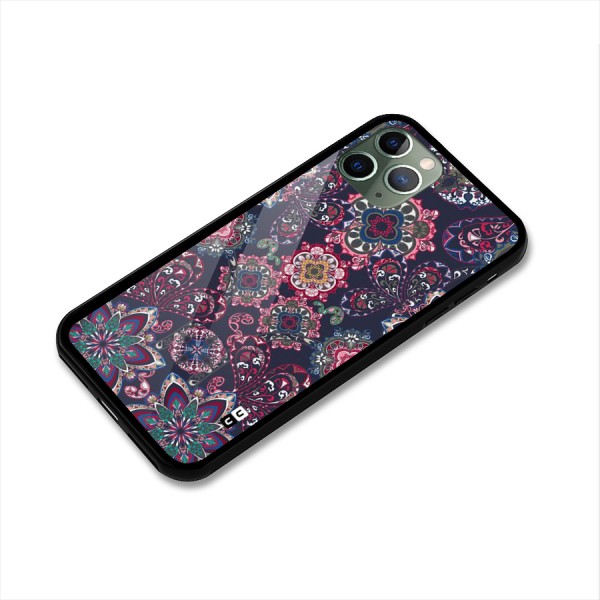 Navy Blue Bloom Pattern Glass Back Case for iPhone 11 Pro