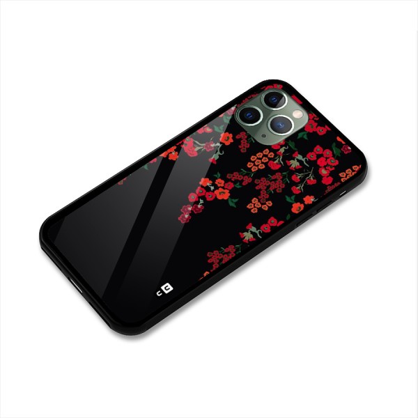 Red Floral Pattern Glass Back Case for iPhone 11 Pro