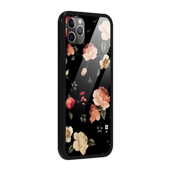 Black Artistic Floral Glass Back Case for iPhone 11 Pro Max