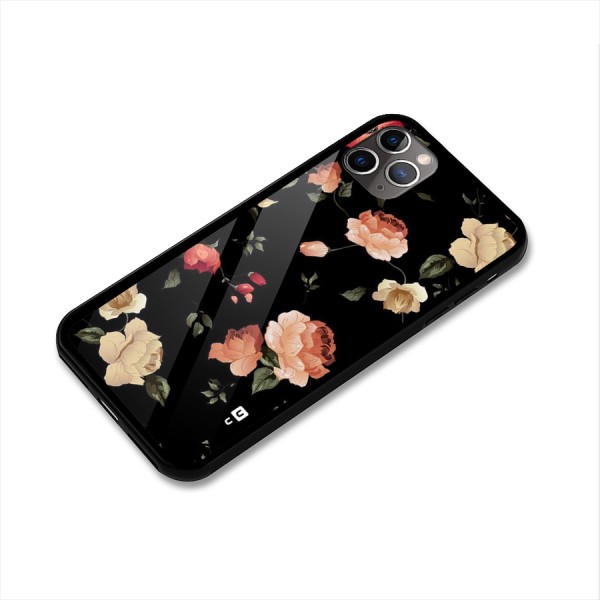 Black Artistic Floral Glass Back Case for iPhone 11 Pro Max