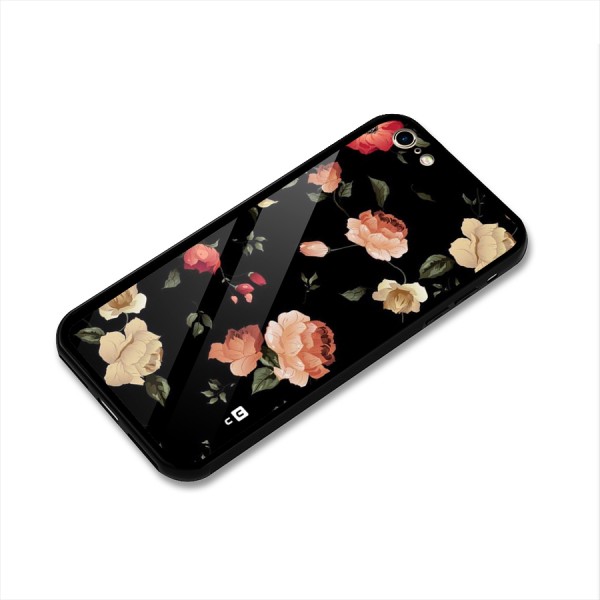 Black Artistic Floral Glass Back Case for iPhone 6 6S