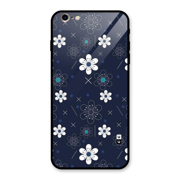 White Floral Shapes Glass Back Case for iPhone 6 Plus 6S Plus