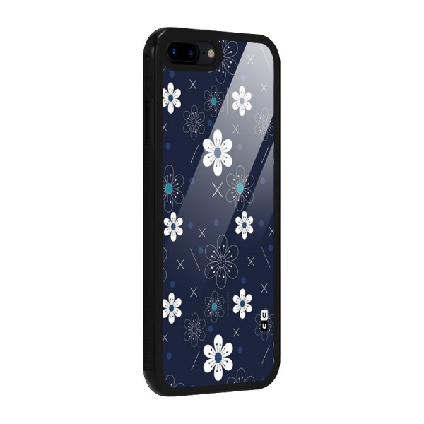 White Floral Shapes Glass Back Case for iPhone 7 Plus