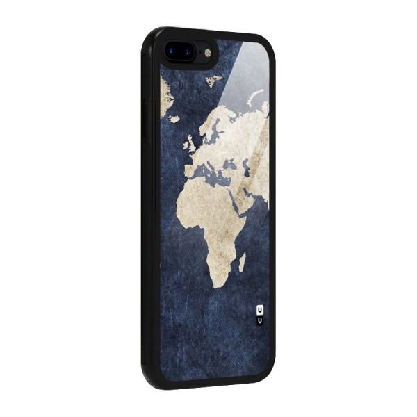 World Map Blue Gold Glass Back Case for iPhone 7 Plus