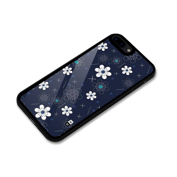 White Floral Shapes Glass Back Case for iPhone 7 Plus