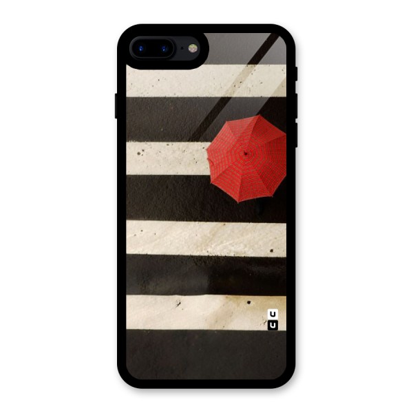 Single Red Umbrella Stripes Glass Back Case for iPhone 8 Plus