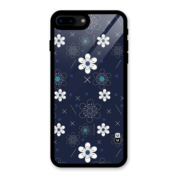 White Floral Shapes Glass Back Case for iPhone 8 Plus