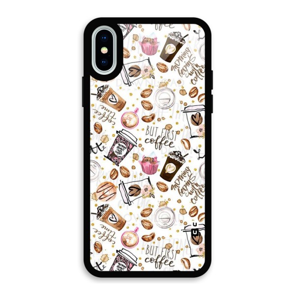 Coffee Pattern Glass Back Case for iPhone X