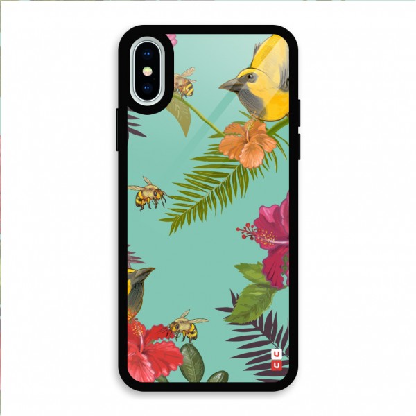 Flower Bird and Bee Glass Back Case for iPhone X