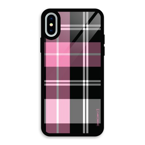 Pink Black Check Glass Back Case for iPhone X