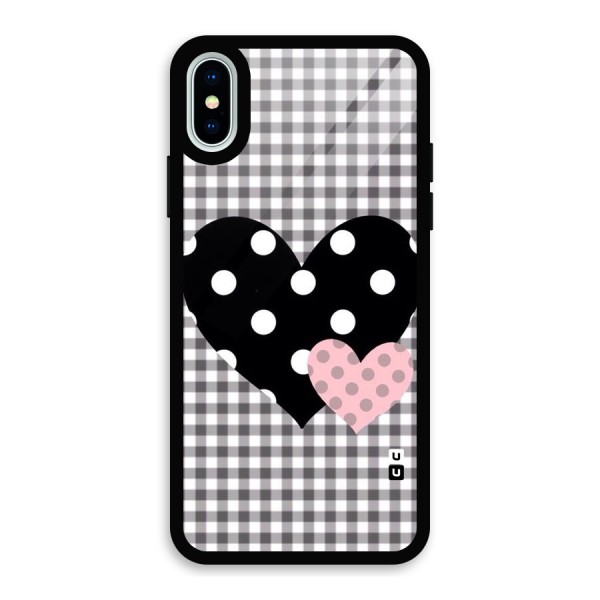 Polka Check Hearts Glass Back Case for iPhone X