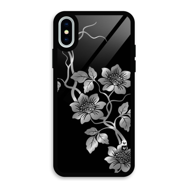Silver Grey Flowers Glass Back Case for iPhone X