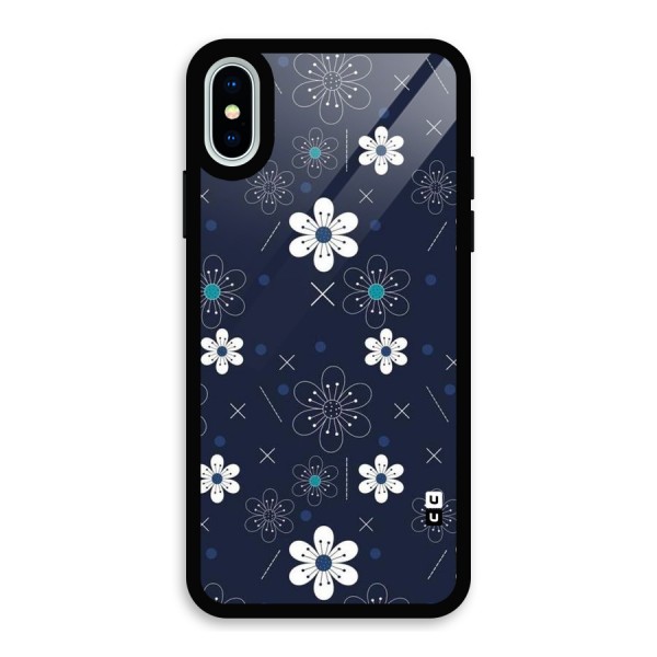 White Floral Shapes Glass Back Case for iPhone X