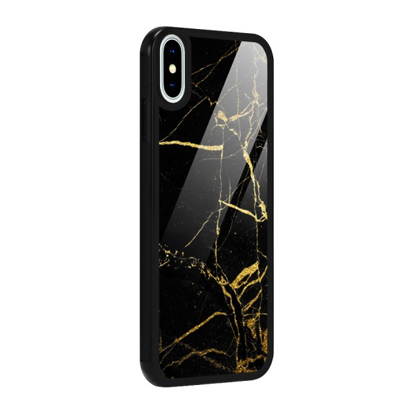 Black And Gold Design Glass Back Case for iPhone X