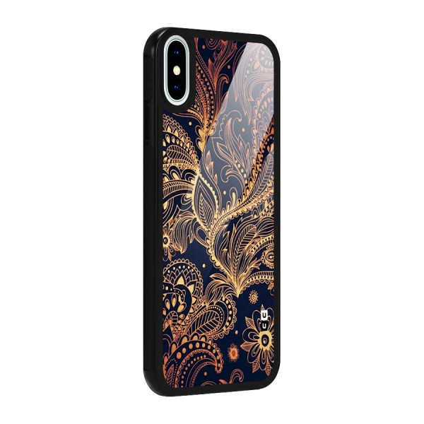 Classy Golden Leafy Design Glass Back Case for iPhone X
