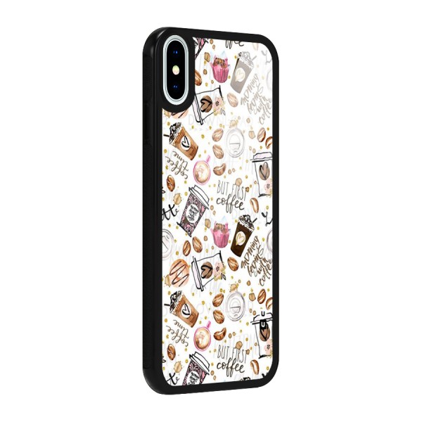 Coffee Pattern Glass Back Case for iPhone X