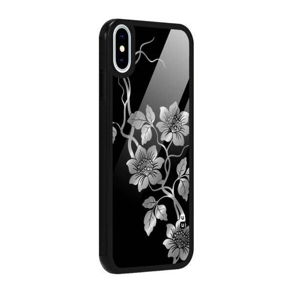 Silver Grey Flowers Glass Back Case for iPhone X