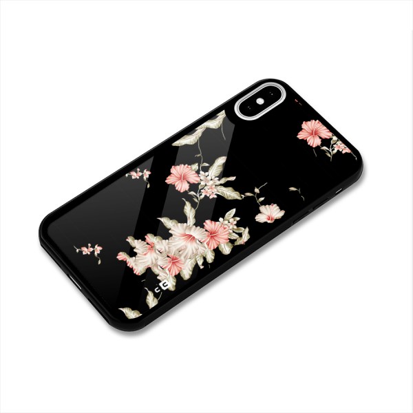 Black Floral Glass Back Case for iPhone X