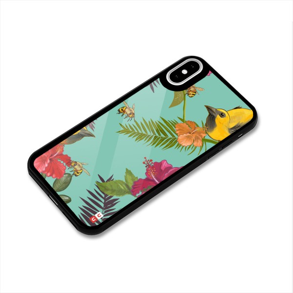 Flower Bird and Bee Glass Back Case for iPhone X