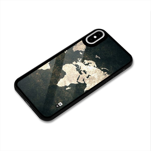 Green Gold Map Design Glass Back Case for iPhone X