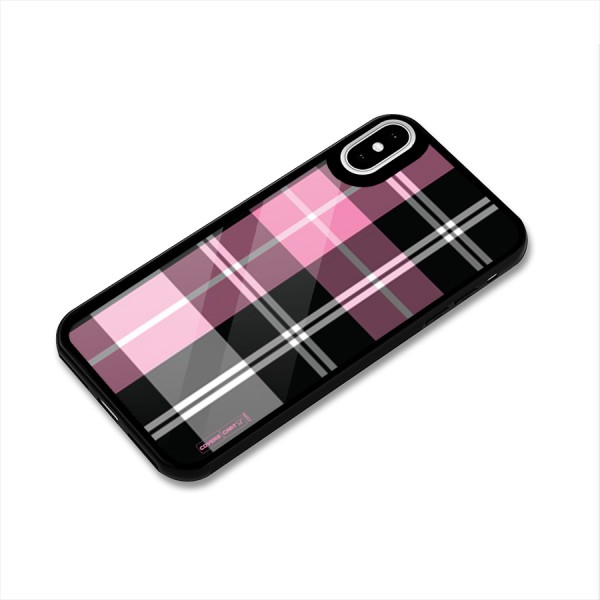 Pink Black Check Glass Back Case for iPhone X